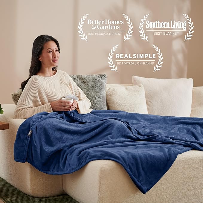 Bare Home Fleece Blanket - Throw/Travel - Ultra-Soft Lightweight for Bed, Sofa, and Couch - Luxury Microplush - Cozy Warm Blanket (Throw/Travel, Dark Blue)