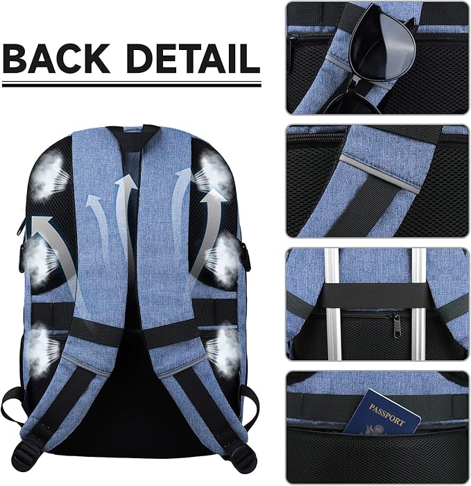 Lapsouno Travel Laptop Backpack, Travel Backpack, TSA Laptop Backpack, 15.6 inch Bag with USB Port, TSA Friendly Water Resistant College School Business Computer Bag Backpack Men Women, Blue
