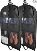 Garment Bags for Travel, 2 Pack 43" Hanging Garment Bags for Men, Double Sides Zipper & 3 Large Mesh Pockets, Garment bag for Traveling Monogrammed Closet Clothes Storage
