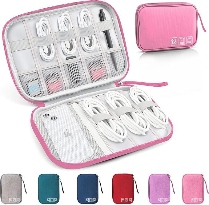 Travel Cable Organizer Bag, Electronics Organizer Tech Pouch with Double Layers for Cords, Chargers, Phone, Earphones, USBs, SD Cards - Travel Essentials Portable Waterproof Tech Pouch