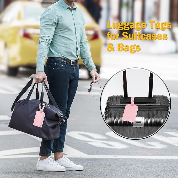Travelambo Luggage Tags for Suitcases PU Leather Travel Tags Bag Tags Privacy Protection Travel Essentials