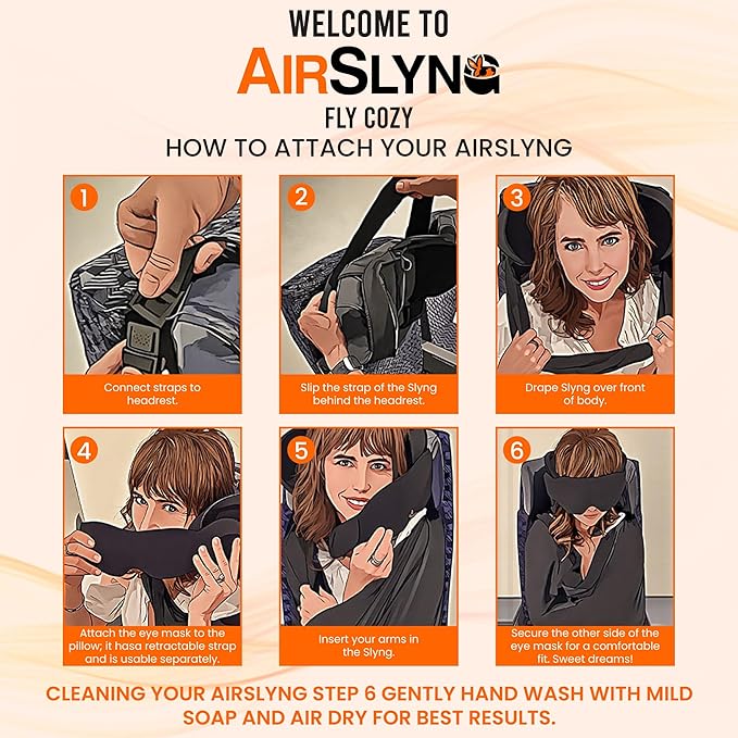 3-in-1 Airplane Sleep Support System - Integrated Plane Sleeping Accessories with Memory Foam Long Haul Flight Pillow, Adjustable Travel Eye Mask, and Blanket-Like Body Sling - Fits in Carry On