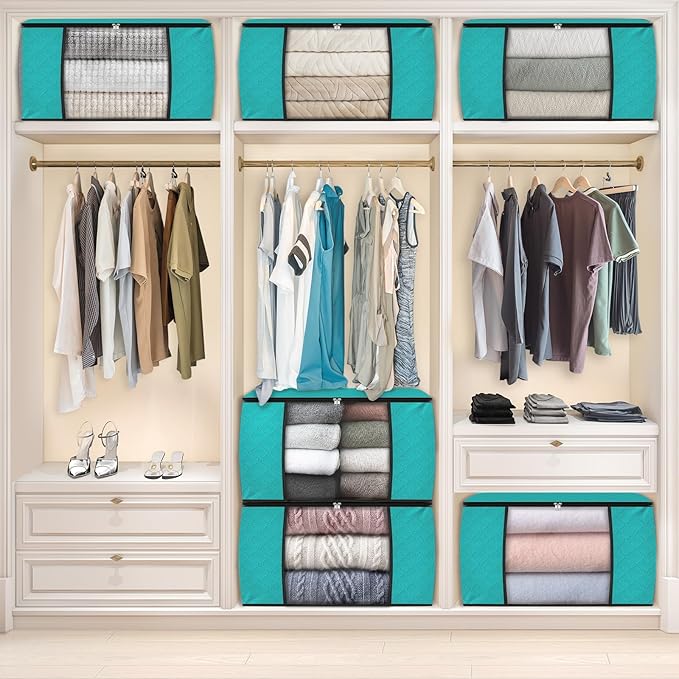 Fab totes 24 Gallons Clothes Storage, Foldable Thick Fabric Blanket Storage Bags, Containers for Organizing Bedroom, Closet, Clothing, Comforter, Organization with Handle (4 Pack,Green)