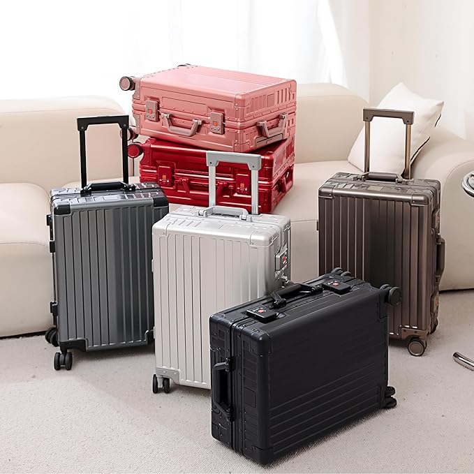 YYW Aluminum Carry-On Luggage Airline Approved Lightweight Suitcase with TSA Lock and Silent Wheels, Hardshell Spinner Business Travel (Gunmetal gray, 24in)