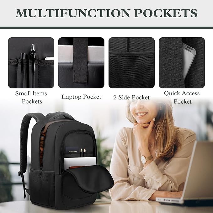 Travel Laptop Backpack, Travel Backpack For Women, Business Anti Theft Slim Sturdy Laptops Backpack, 15.6” Water Resistant College School Computer Bag Gift for Men & Women, Black