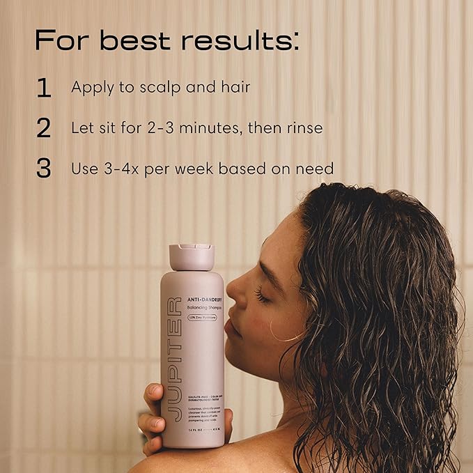 Jupiter Anti Dandruff Shampoo, for Women & Men, Physician-Formulated for Flaky, Itchy, Oily, Dry Scalp, Vegan, Sulfate-Free, Color-Safe, & Paraben-Free, Anti-Dandruff Shampoo with Zinc, 14 fl oz