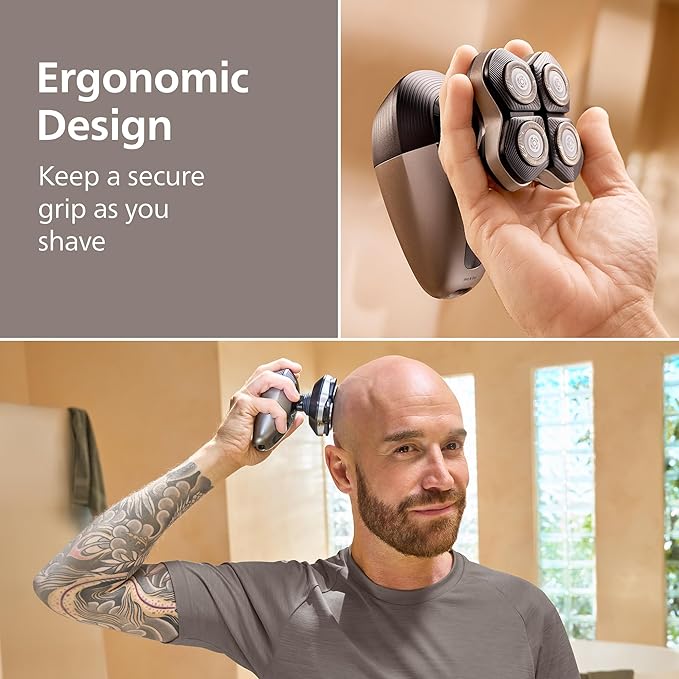Philips Norelco Head Shaver Pro 9000 Series - Skull Shaver for Men and Women, 360° Flexing Head & ComfortCut Blades for Clean Shave, Gentle on Skin, Model HS9980/40
