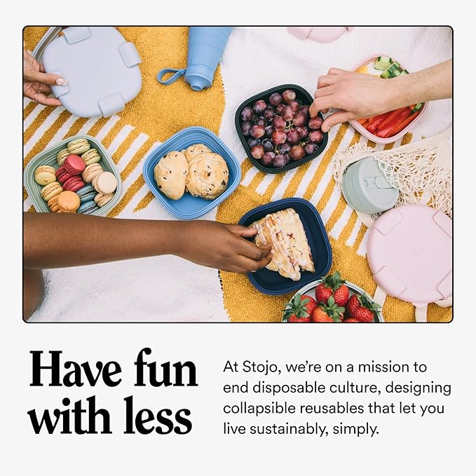 STOJO Collapsible Sandwich Box – 24oz, Reusable Food Storage Container, Silicone Bowl for Hot/Cold Food – Meal Prep, Lunch, Camping, Hiking – Dishwasher Safe (Set of 5, Translucent Carnation)