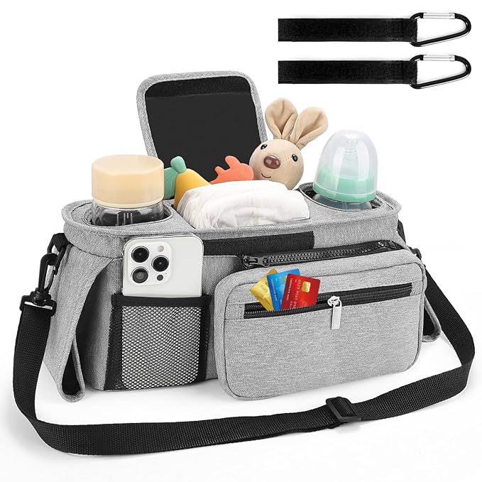 Accmor Universal Stroller Organizer with Insulated Cup Holder Detachable Phone Bag and Shoulder Strap,Stroller Bag Caddy Organizer Fits for Uppababy, Baby Jogger, Britax Strollers