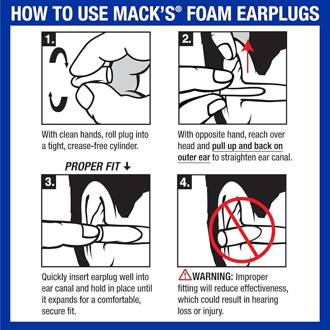 Mack's Ultra Soft Foam Earplugs, 3 Pair - 33dB Highest NRR, Comfortable Ear Plugs for Sleeping, Snoring, Travel, Concerts, Studying, Loud Noise, Work | Made in USA