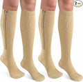 CASMON 2 Pairs Zipper Compression Socks for Women & Men,15-20 mmHg Closed Toe Knee High Support Sock for Varicose Vein Edema