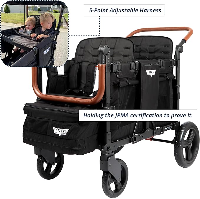 Keenz VYOO Stroller Wagon with Canopy - Foldable Design for Easy Storage, 5 Seating Positions for Kids, Enhanced Child Safety, All-Terrain Mobility, 4-Passangers, Black