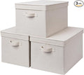 StorageWorks Storage Bins with Lids, Decorative Storage Boxes with Lid and Handles, Foldable Storage Baskets for Closet, Shelves, Stackable, Khaki Stripe, Jumbo, 3-Pack