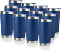 DOMICARE 20oz Stainless Steel Tumbler Bulk with Lid, Double Wall Vacuum Insulated Travel Mug, Powder Coated Coffee Cup, Dark Blue, 12 Pack