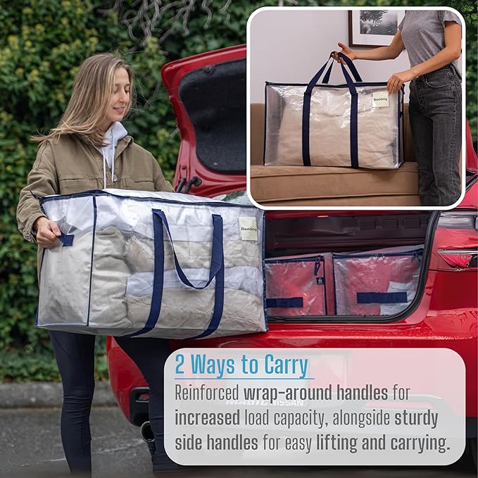 VENO 8 Pack Moving Bags, Heavy Duty, Moving Boxes Alternative, Packing Storage Supplies for Dorm Room Essentials with Zipper for Clothes, Extra Large Totes for Packaging (Clear, 8 Pack)