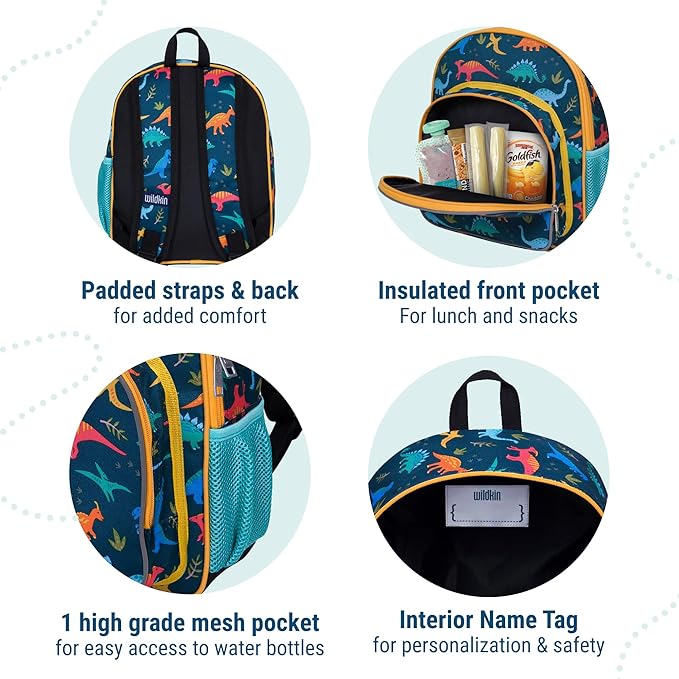 Wildkin 12-inch Kids Backpack – Padded, Adjustable, Ideal for Daycare & Travel - Jurassic Dinosaurs