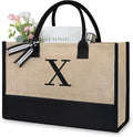 TOPDesign Initial Jute/Canvas Tote Bag, Personalized Present Bag, Suitable for Wedding, Birthday, Beach, Holiday, is a Great Gift for Women, Mom, Teachers, Friends, Bridesmaids (Letter X)