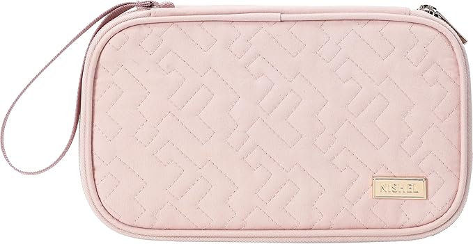 NISHEL Travel Cord Organizer Case, Double Layers Tech Electronic Bag, Essentials for Charger, Cable, Phone, Flash drive, Pink