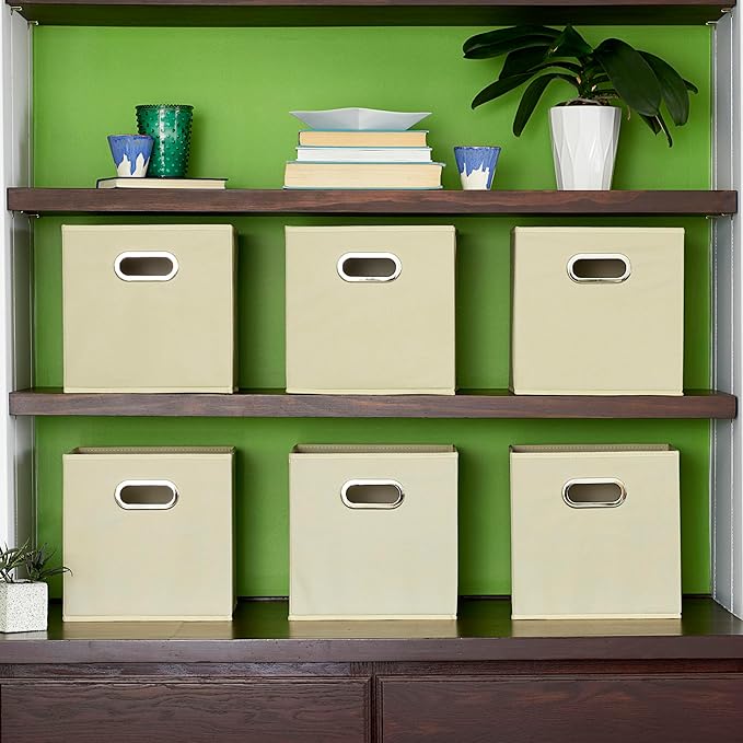Household Essentials 82-1 Foldable Fabric Storage Bins |Cubby Cubes with Handles | Natural (Pack of 36)