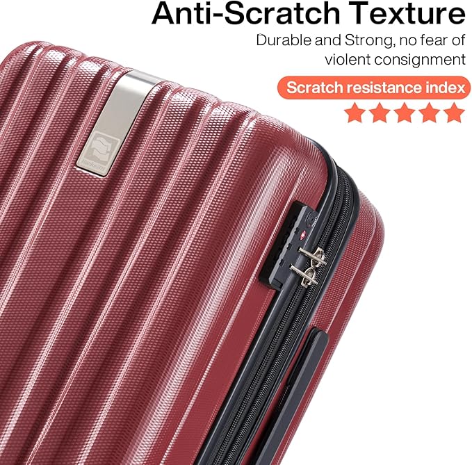 Hanke 24 Inch Luggage Suitcases With Spinner Wheels Lightweight PC Hard Shell Rolling Suitcase With Travel Lock,Checked-Medium 24-Inch （Burgundy）