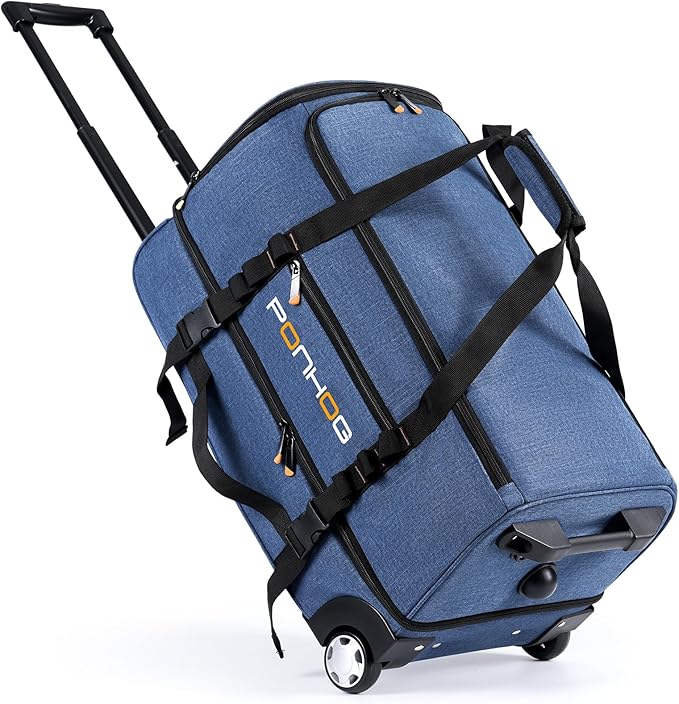 Rolling Duffle Bag with Wheels, Large Travel Duffel Bag with Shoe Compartment, Water Resistant Rolling Wheeled Luggage for Men Women Weekender Overnight Trip