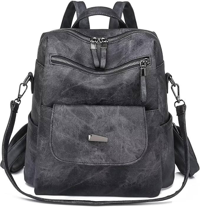 PU Leather Backpack Purse for Women Fashion Multipurpose Design Handbag Ladies Shoulder Bags Travel Backpack Black