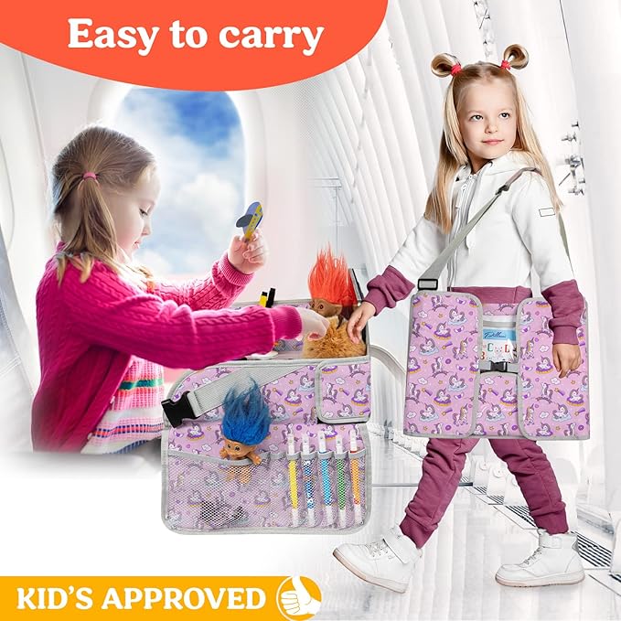 PILLANI Kids Travel Tray for Car - Car Seat Tray for Kids Travel, Road Trip Essentials Must Haves - Carseat Table Roadtrip Activities - Toddler Lap Desk Organizer for Airplane - Kids Travel Essentials