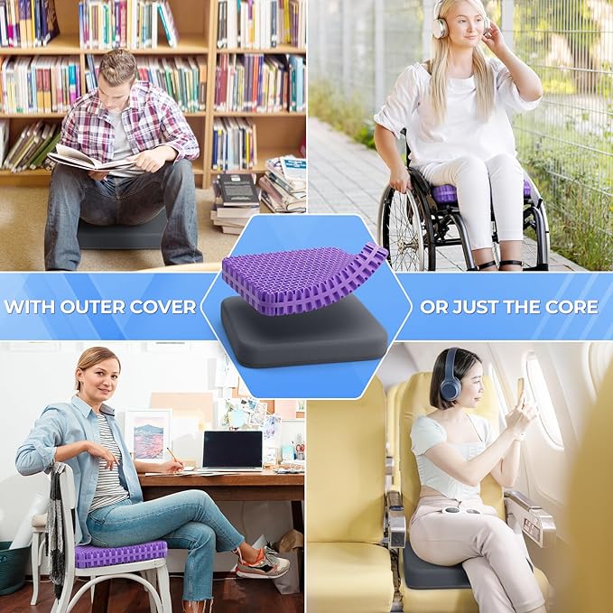 TushGuard Gel Seat Cushion for Long Sitting, Enlarged & Thickened Patent Design Office Chair Seat Cushion, Breathable Cooling Pads for Chairs, Soft Car Cushions for Wheelchair(X-Large, Grey)