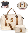 Gifts for Granddaughter-Girl Duffle Bag with Shoe Compartment, Personalized Girl Weekender Bag, Monogram Overnight Bag, Letter Travel Bag with Makeup Bag，Daughter Friend Gifts (Letter S)