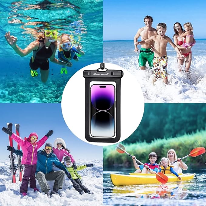 Hiearcool Waterproof Phone Pouch, Waterproof Beach Bag Compatible for iPhone 16 15 14 13 Pro Max, IPX8 Cellphone Travel Essentials for Beach -Black & Sky Blue-2Pack