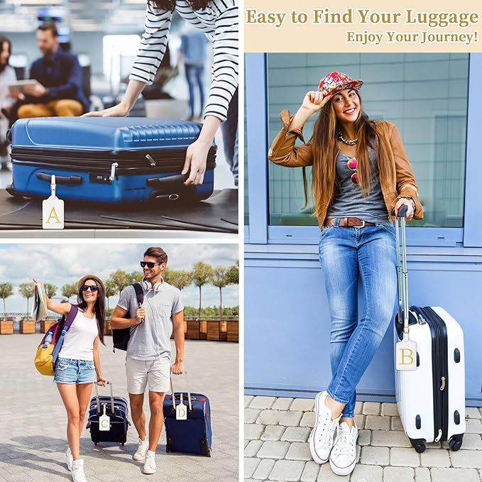 Personalized Initial Luggage Tags for Suitcase TSA Approved, White Leather Cute Luggage Tag with Privacy Cover Name Card, Embroidered Custom Luggage Tags Travel Baggage Tags Gifts for Women Kids(B)
