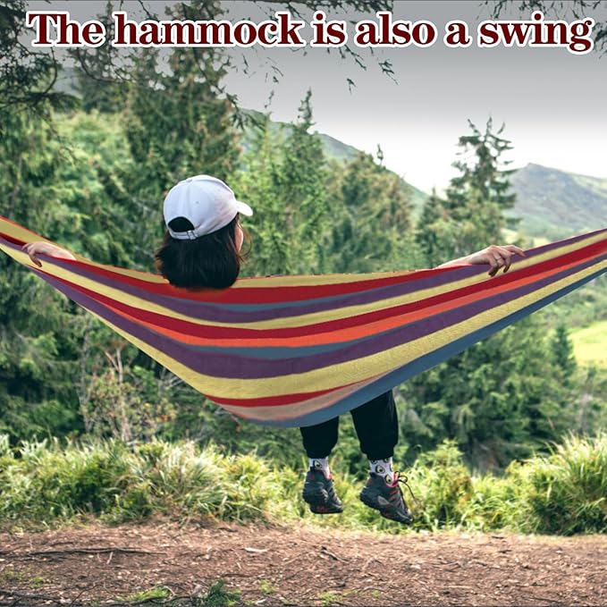Camping Hammocks for Backyard Hanging Sturdy Garden Comfortable Fabric Hammock Indoor Tree Straps Up to 616lbs Weight Capacity with Travel Bag for Camping Portable Outdoor Patio (Yellow)