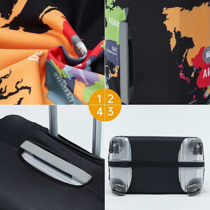 Travelkin Luggage Covers For Suitcase Tsa Approved,Suitcase Cover Protector Fit 18-32 Inch Luggage (Map, M)