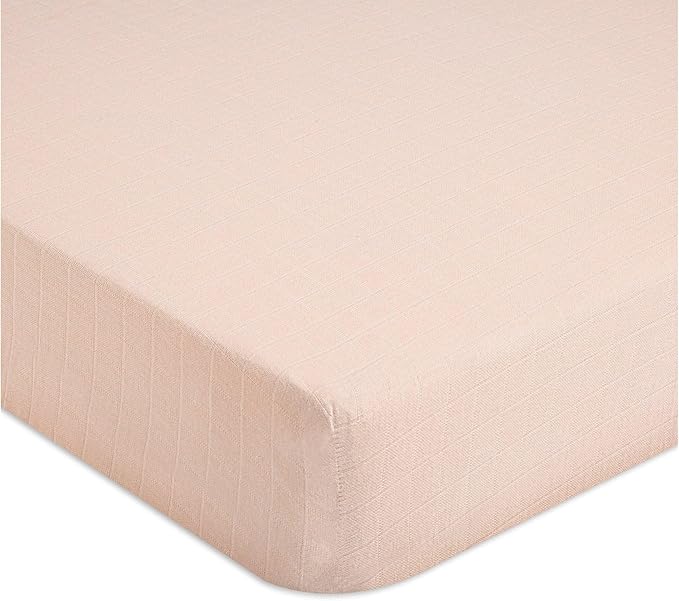 Crane Baby Cotton Sateen Fitted Sheet, 28x52'', Desert Rose, Pink Crib Sheets for Girls, Soft Cotton Crib Sheets for Girls, Nursery Decor for Girl Nursery, Elastic Pockets