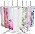 THILY Vacuum Insulated Tumbler Stainless Steel 26 oz Coffee Cup with 2 Lids and Straws, Powder Coated Travel Mug, Keeps Ice Drinks Cold, White