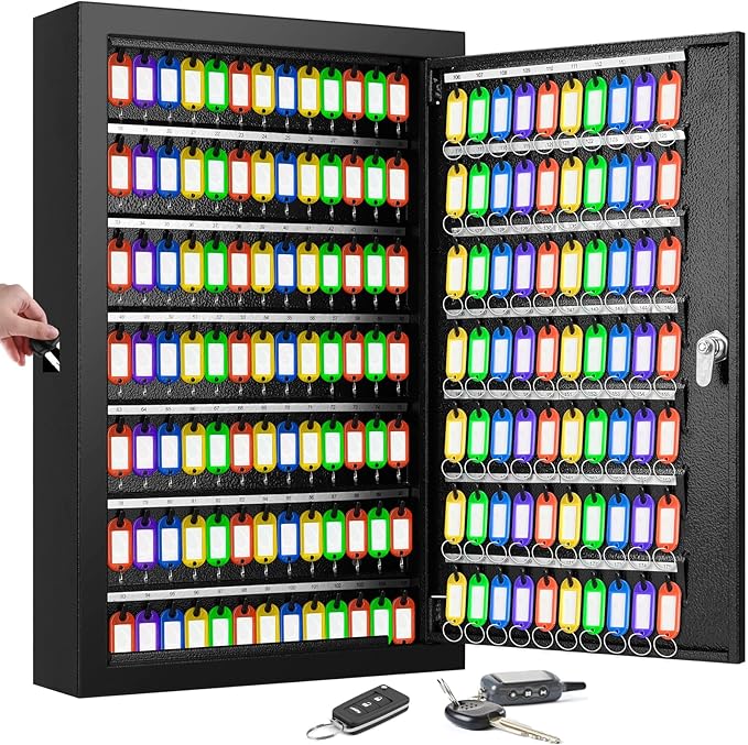 175 Keys Key Lock Box, Anti-Theft Key Cabinet with Key Tags, Key Organizer Wall Mount for Car Garage House Rental Office Business