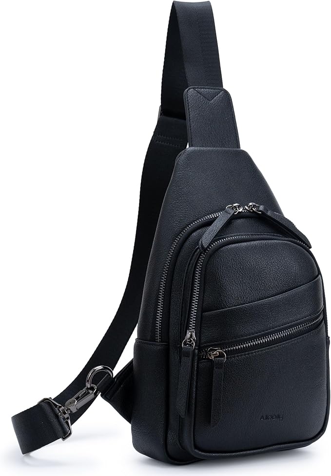 Alldaily Large Sling Bag for Women Crossbody Purse Leather Fashionable Trendy Chest Bag for Travel, Fanny Pack (Black)