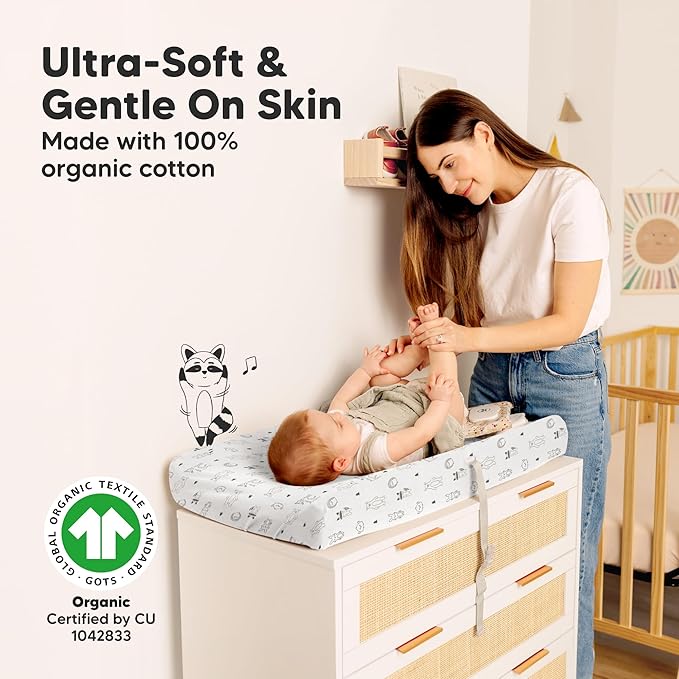 2-Pack Organic Changing Pad Covers for Girl, Boy, Neutral - 100% Cotton Changing Table Pad Cover, Soft Baby Nursery Diaper Changing Pad Sheets, Contour Changing Pads Liners,Change Pad Cover (Woodland)
