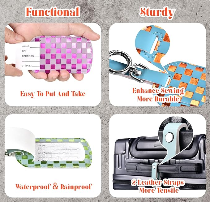 Luggage Tags for Suitcases Travel Accessories: Leather Luggage Tag 3 Pack TSA Approved Airplane Travel Essentials for Women, Bag Tags for Luggage Long Flight Must Haves Travels Gift Airport Essentials