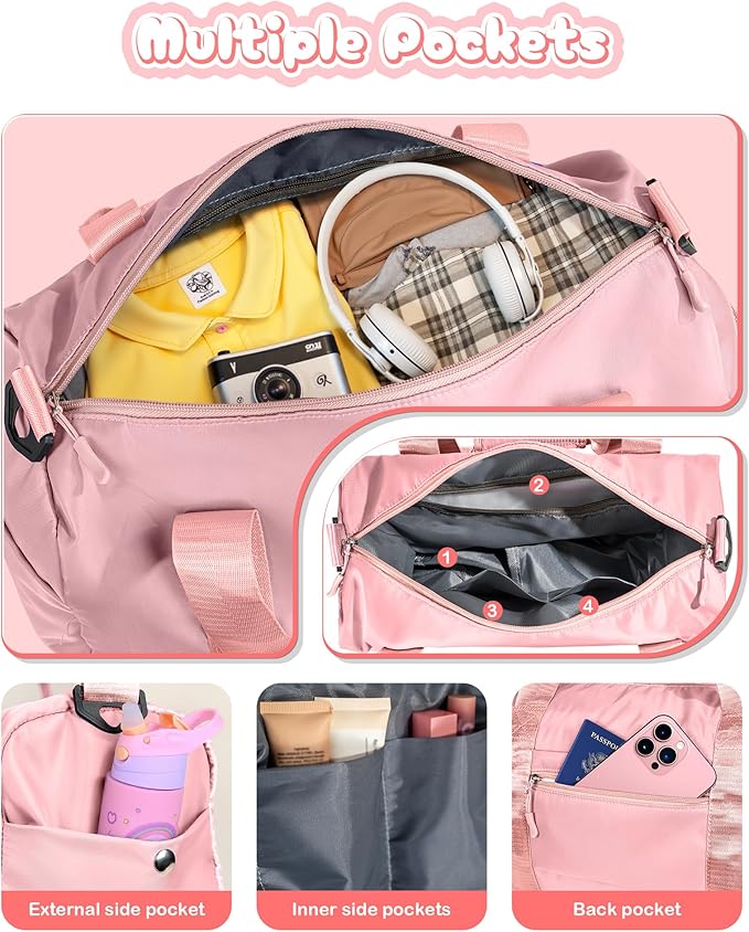 Gifts for 3 4 5 6 7 8 9 Year Old Girls-Girl Gym Bag with Shoe Compartment, Kid Weekender Overnight Bags, Initial Travel Tote with Makeup Pouch, 10 Year Old Girl Birthday Gifts Teen (Letter C)
