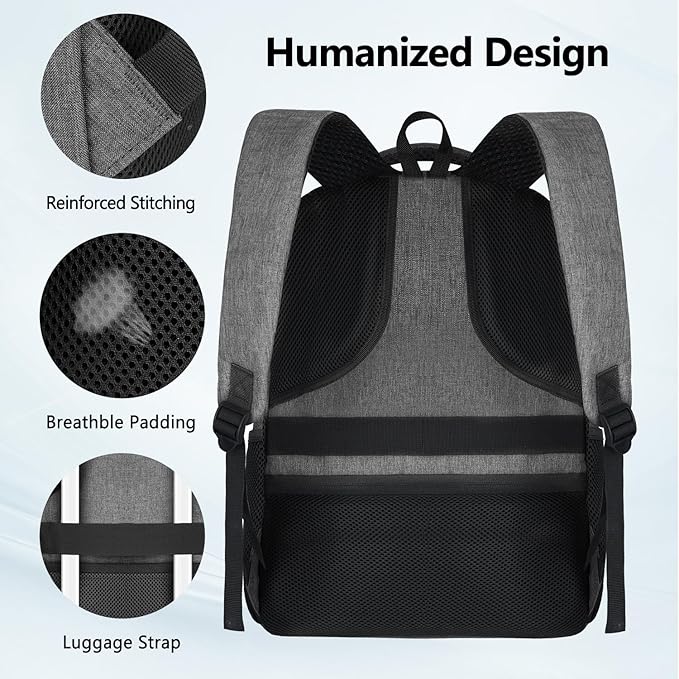 Travel Laptop Backpack, Business Carry on Backpack Flight Approved Backpack, Large Travel Work Backpacks for Men Women with USB Charger Port, Rucksack Bag, Mochila de viaje, Grey