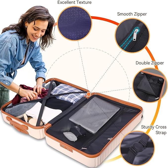 Hoteel 4 Piece Luggage Set (4-YEAR WARRANTY) with Spinner Wheels & TSA Lock, Carry on Luggage Hardshell ABS+PC, Travel Collection Suitcases Sets, Dark Blue(13/20",Travel Bag,Cosmetic Bag)
