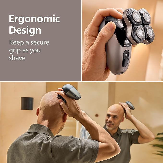 Philips Norelco Head Shaver Pro 7000 Series - Skull Shaver for Men and Women, 360° Flexing Head & ComfortCut Blades for Clean Shave, Gentle on Skin, Model HS7980/40