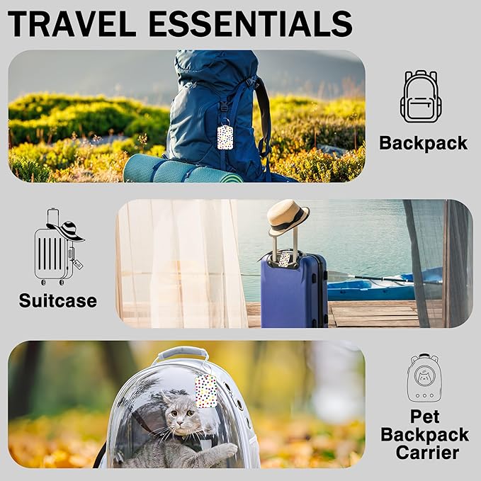 2 Pack Luggage Tags for Suitcases Colorful Polka Dots Leather Luggage Tags Privacy Cover ID Label with Stainless Steel Loop and Address Card for Women Men Travel Bag Backpack