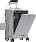 Nobl Travel Carry On Luggage, Noble Zipperless Aluminum Frame PC Hard Shell Suitcase, 20.8"x15"x8.7" Airline Approved, 360° Spinner Wheels, TSA Locks, USB Charging Port, Cup & Phone Holder - Silver