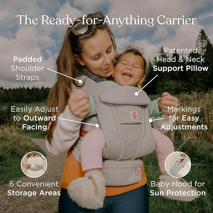 Ergobaby Omni Deluxe Baby Carrier Newborn to Toddler - Breathable Baby Carriers for Summer - All-Position Carrier with Enhanced Lumbar Support & Airflow (7-45 Pounds), Cotton, Onyx Black
