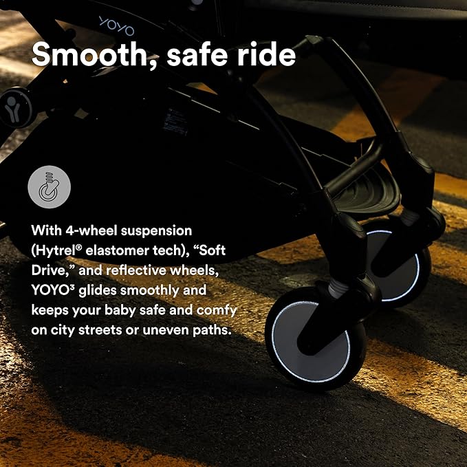 Stokke YOYO3 Stroller from 6 Months - Includes Black Frame/Olive Seat Cushion + Canopy - Folds in & Out in a Flash - Light & Compact - Carry-On Compatible