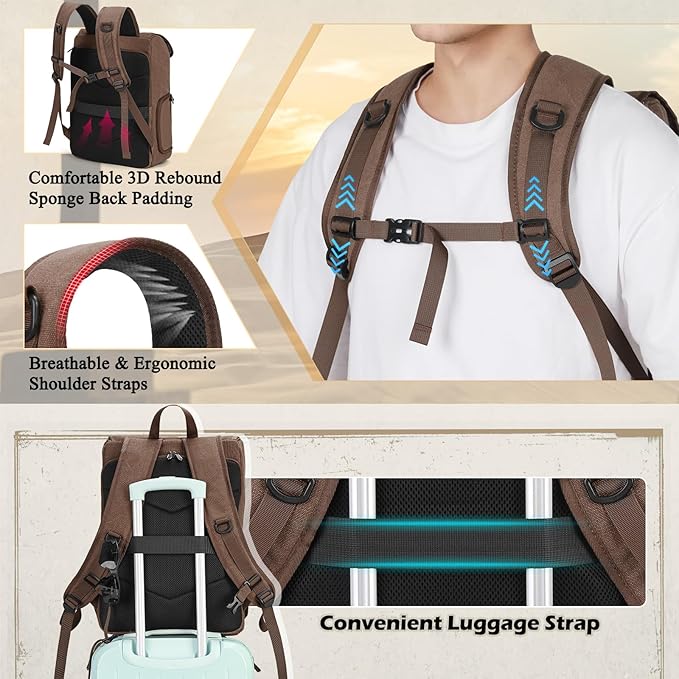 RAINSMORE Camera Bag Backpack for DSLR/SLR Mirrorless 15.6 Inch Laptop Camera Back Pack for Photographers Anti-Theft Photography Bags Case with Tripod Holder & Rain Cover, Coffee