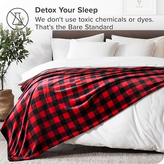 Bare Home Fleece Blanket - Full/Queen - Ultra-Soft Lightweight for Bed, Sofa, and Couch - Luxury Microplush - Cozy Warm Blanket (Full/Queen, Buffalo Plaid - Red/Black)