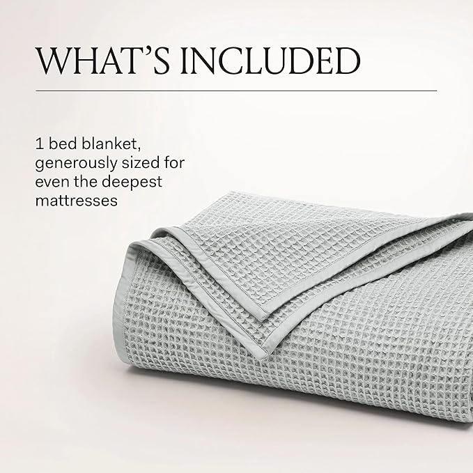 BOLL & BRANCH Waffle Bed Blanket - Twin, Pewter - Luxury 100% Organic Cotton - Soft, Lightweight and Breathable - Textured Waffle Weave Design